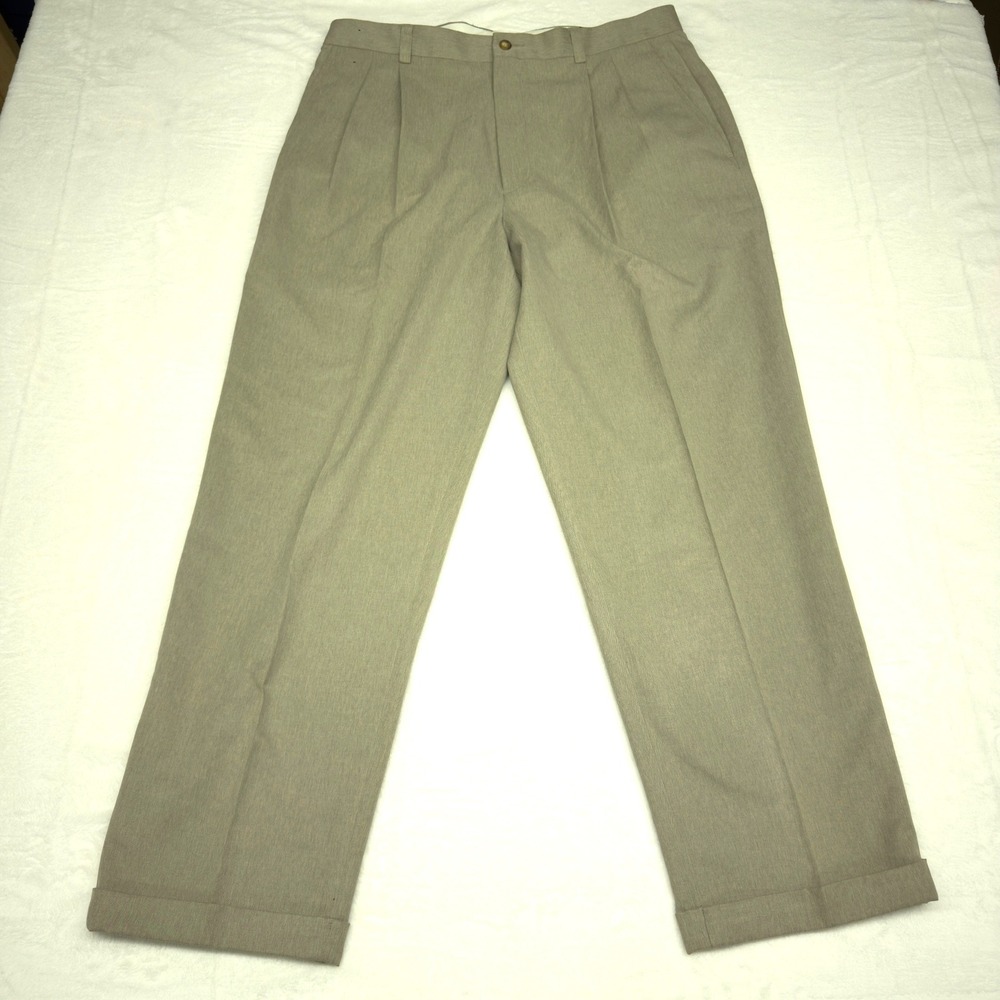 Claiborne‎ Pleated Pants Khaki Tan Poly Blend Mens 36x30 Dress Cuffed Preppy